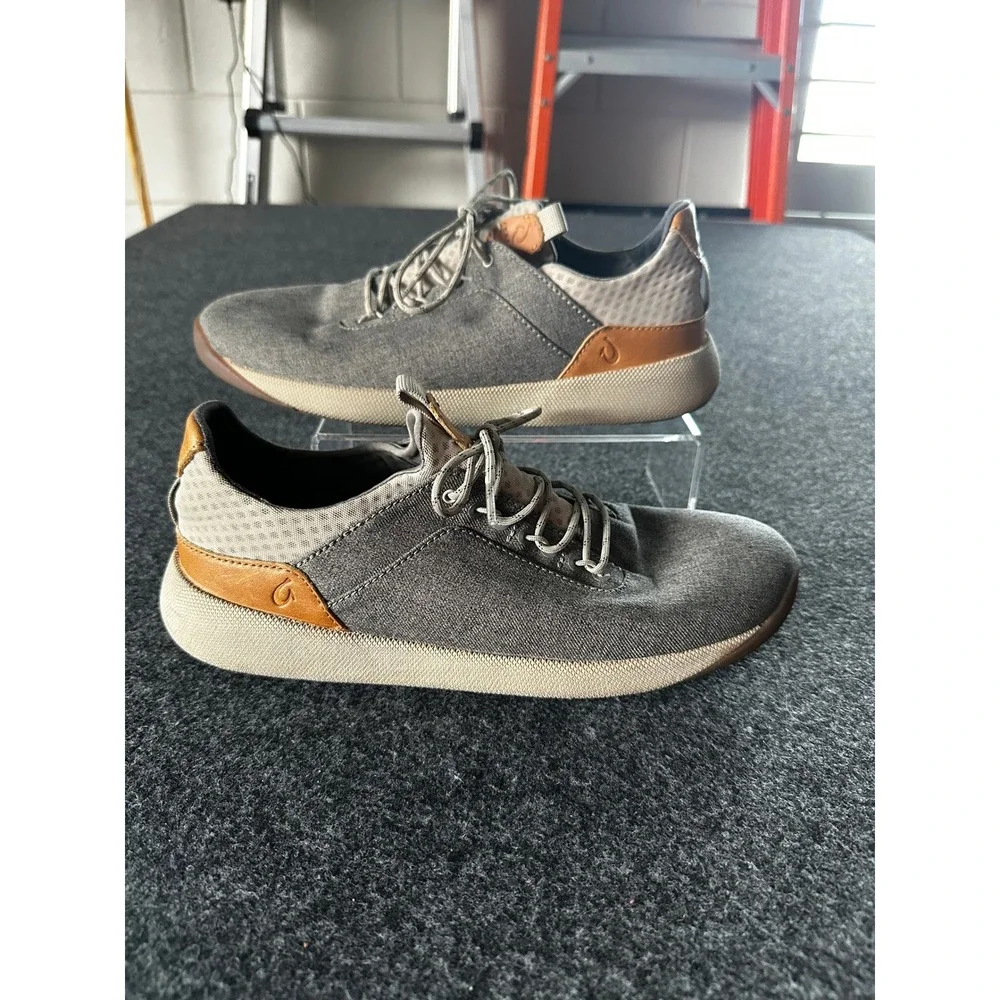 OluKai‎ Nanea Li Mens 10.5 Gray Textile Leather Low Top Sneakers 10485-BN2R